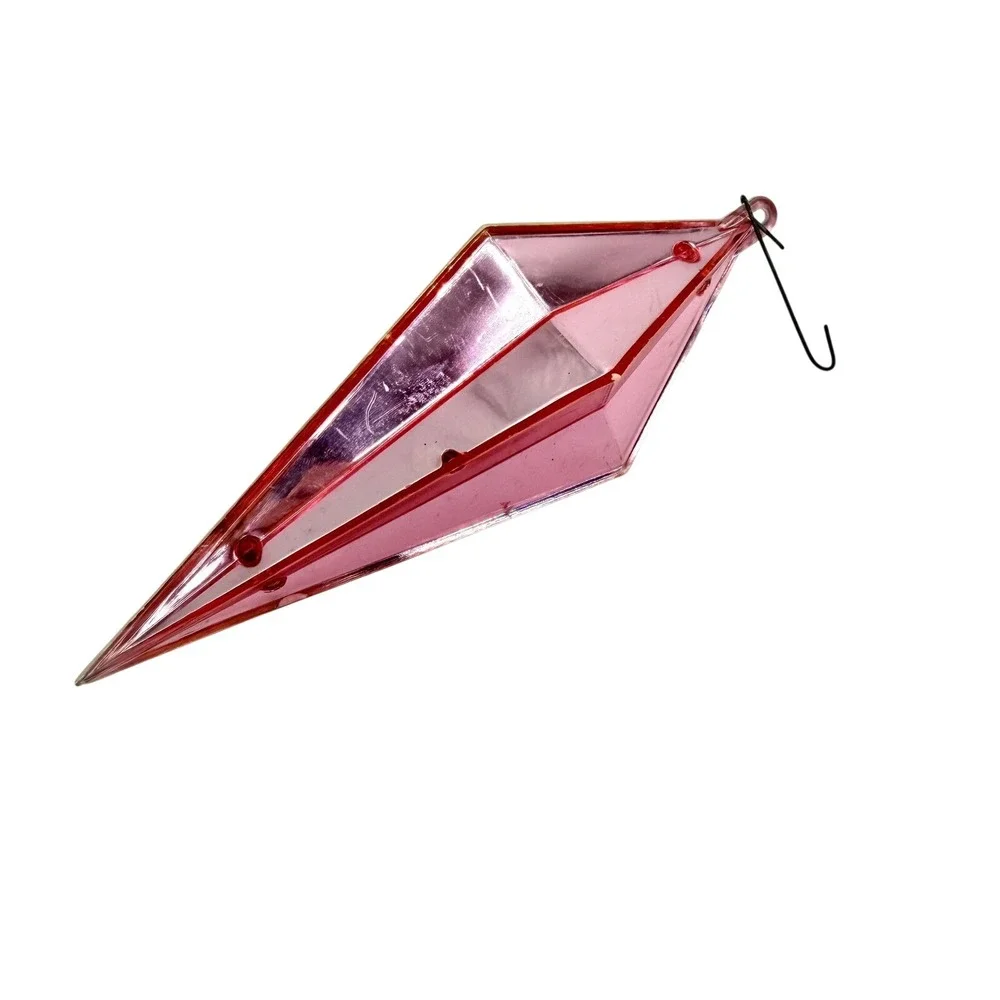 Jewelbrite Mid Century Pink Plastic Diorama‎ Icicle Ornament Candy Cane Holly